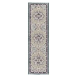 (D562) Venus Blue Multicolor Medallion Runner, 2x7