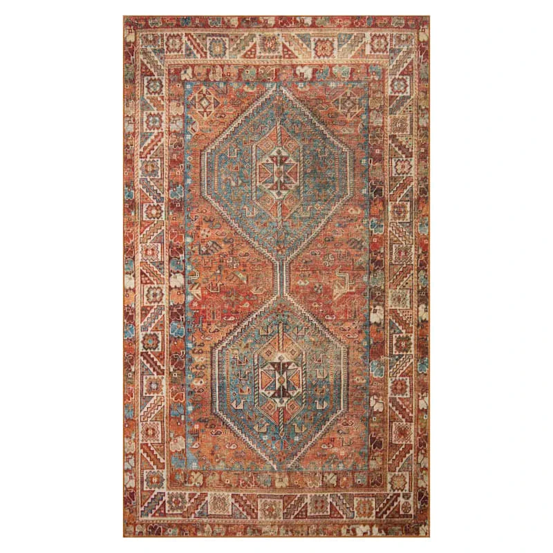 (D570) Freya Red Multicolor Medallion Washable Accent Rug, 3x5 1 (D570) Freya Red Multicolor Medallion Washable Accent Rug, 3x5