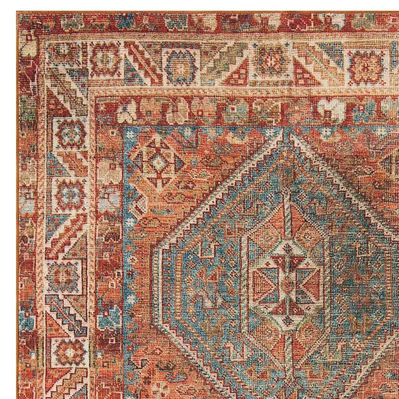 (D570) Freya Red Multicolor Medallion Washable Accent Rug, 3x5 2 (D570) Freya Red Multicolor Medallion Washable Accent Rug, 3x5 - Image 2