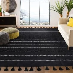 (D582) Honeybloom Black Striped Woven Area Rug, 8x10 -Modern Decor Shop d582 honeybloom black striped woven area rug 8x10 5