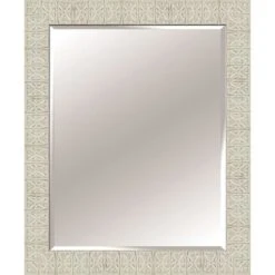 Distressed White Wooden Floral Tile Framed Wall Mirror, 30x42