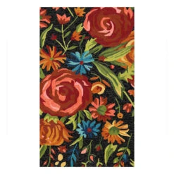 (E255) Santa Monica Black Floral Indoor & Outdoor Accent Rug, 3x5