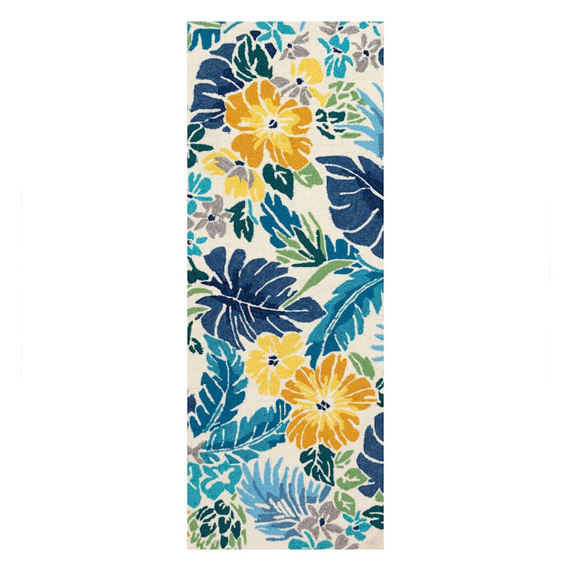(E264) Santa Monica Blue Floral Indoor & Outdoor Runner, 2x5 1 (E264) Santa Monica Blue Floral Indoor & Outdoor Runner, 2x5