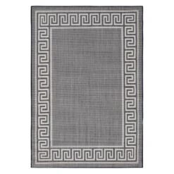 (E303) Dark Blue & Cream Greek Key Indoor & Outdoor Accent Rug, 3x5