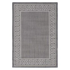 (E303) Dark Blue & Cream Greek Key Indoor & Outdoor Area Rug, 8x10