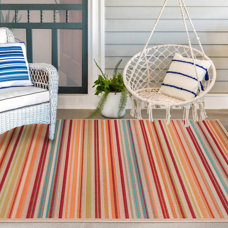 (E309) Scope Multicolor Striped Woven Indoor & Outdoor Area Rug, 5x7 2 (E309) Scope Multicolor Striped Woven Indoor & Outdoor Area Rug, 5x7 - Image 2