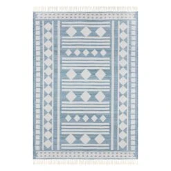 (E320) Porter Light Blue Patterned Indoor & Outdoor Area Rug, 5x7