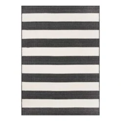 (E323) Asbury Black & White Striped Indoor & Outdoor Area Rug, 5x7