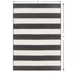(E323) Asbury Black & White Striped Indoor & Outdoor Area Rug, 5x7 -Modern Decor Shop e323 asbury black white striped indoor outdoor area rug 5x7 5