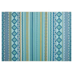 (E330) Mikayla Blue Multicolor Striped Indoor & Outdoor Area Rug, 5x8
