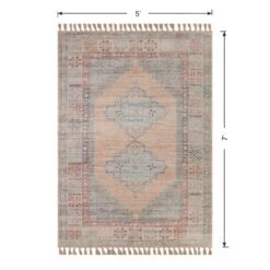 (E336) Honeybloom Anna Vintage Medallion Fringe Outdoor Area Rug, 5x7 -Modern Decor Shop e336 honeybloom anna vintage medallion fringe outdoor area rug 5x7 5