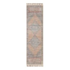 (E336) Honeybloom Anna Vintage Medallion Fringe Outdoor Runner, 2x7