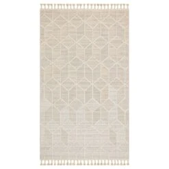 (E465) Found & Fable Soho Beige Tasseled Area Rug, 5x7