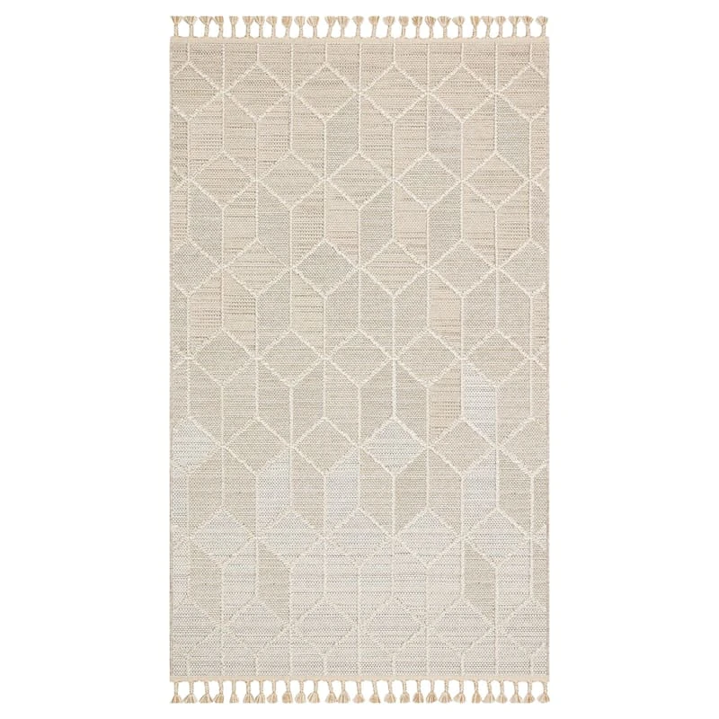 (E465) Found & Fable Soho Beige Tasseled Area Rug, 5x7 1 (E465) Found & Fable Soho Beige Tasseled Area Rug, 5x7