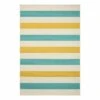 (E468) Ember Blue & Yellow Striped Area Rug, 5x8