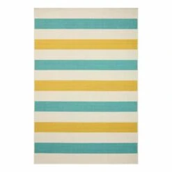 (E468) Ember Blue & Yellow Striped Area Rug, 5x8