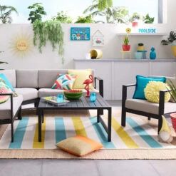 (E468) Ember Blue & Yellow Striped Area Rug, 5x8 -Modern Decor Shop e468 ember blue yellow striped area rug 5x8 3