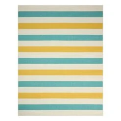 (E468) Ember Blue & Yellow Striped Area Rug, 8x10