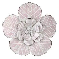 Embossed Pink Metal Flower Wall Decor, 10"