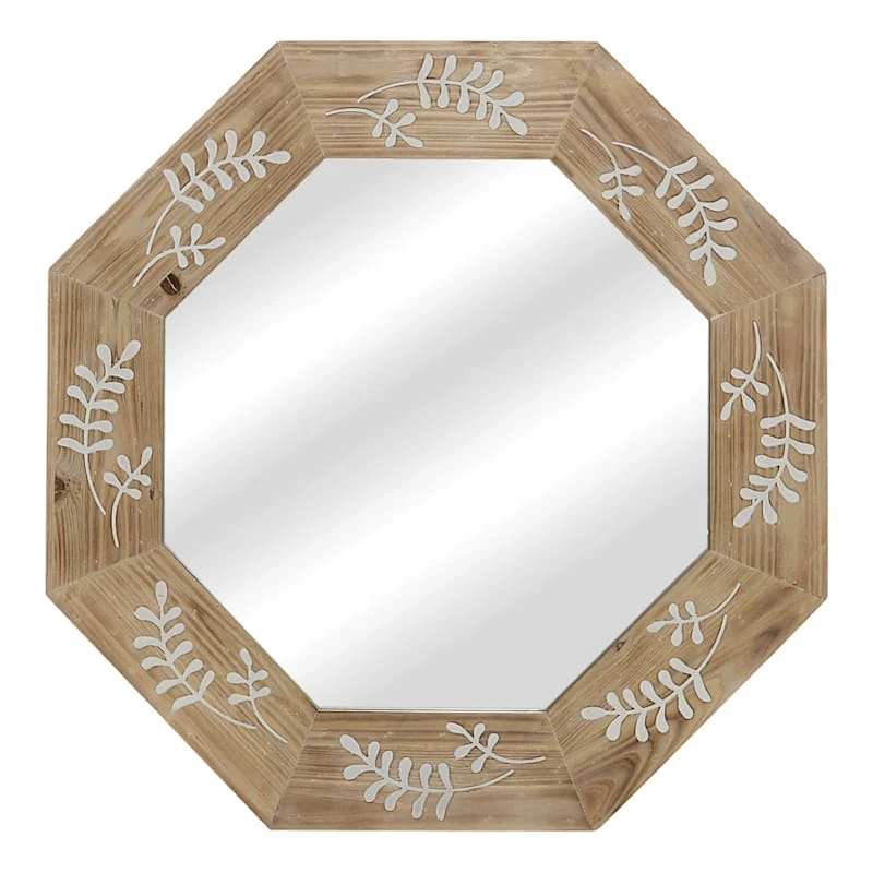 Etched Wood Octagon Wall Mirror, 28" 1 Etched Wood Octagon Wall Mirror, 28"