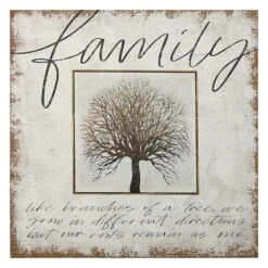 Family Tree Spackled Burlap Canvas Wall Art, 24"