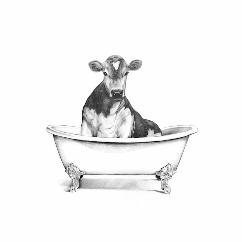Farm Cow In Bath Tub Canvas Wall Art, 12x16 1 Farm Cow In Bath Tub Canvas Wall Art, 12x16