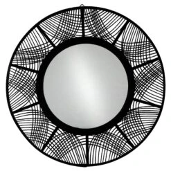 Found & Fable Black Bamboo Round Wall Mirror, 35"