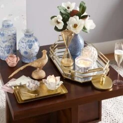 Gold Glass Tray With Mirror Top, 23x13 -Modern Decor Shop gold glass tray with mirror top 23x13 3