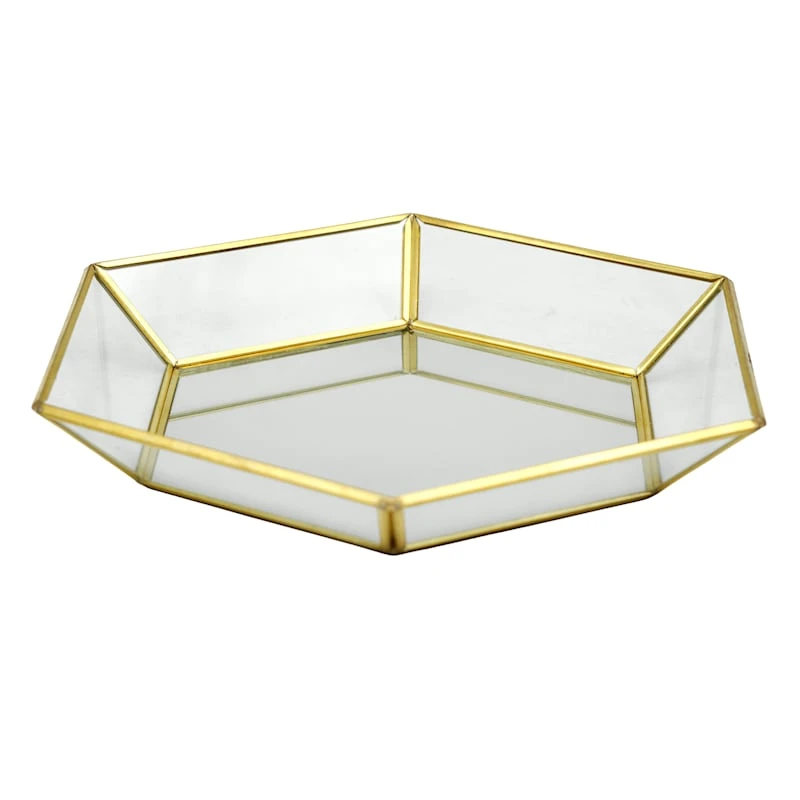 Gold Mirrored Hexagon Decorative Tray, 9x8 1 Gold Mirrored Hexagon Decorative Tray, 9x8