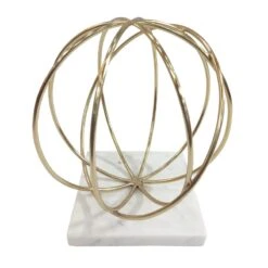 Gold Wire Orb Pedestal With Marble Base