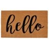 Hello Script Black Natural Coir Mat, 18x30