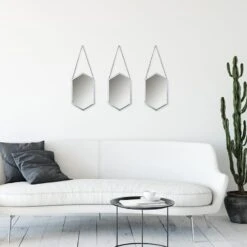 Laila Ali 3-Piece Hanging Hexagon Wall Mirror Set, 7x12 -Modern Decor Shop laila ali 3 piece hanging hexagon wall mirror set 7x12 3