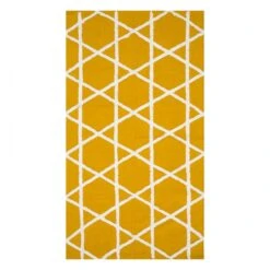 Lennon Yellow & White Geometric Cotton High-Low Accent Rug, 3x5
