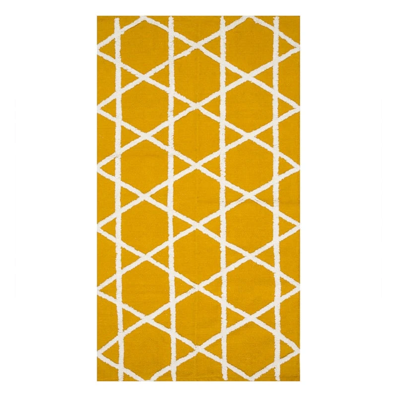 Lennon Yellow & White Geometric Cotton High-Low Accent Rug, 3x5 1 Lennon Yellow & White Geometric Cotton High-Low Accent Rug, 3x5