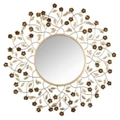 Metal Floral Framed Wall Mirror, 26"