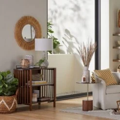 Natural Raffia Framed Round Wall Mirror, 29" -Modern Decor Shop natural raffia framed round wall mirror 29 2