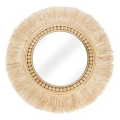 Natural Raffia Framed Round Wall Mirror, 29"