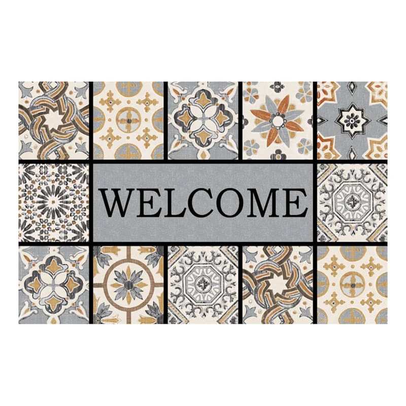 Patina Tiles Grey Welcome Doormat, 23x35 1 Patina Tiles Grey Welcome Doormat, 23x35