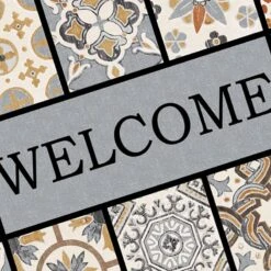 Patina Tiles Grey Welcome Doormat, 23x35 3 Patina Tiles Grey Welcome Doormat, 23x35 -Modern Decor Shop patina tiles grey welcome doormat 23x35 2