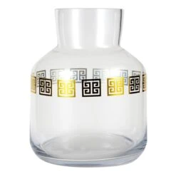 Providence Greek Key Clear Glass Vase, Small