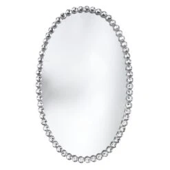 Providence Silver Metal Beaded Oval Wall Mirror, 14x22