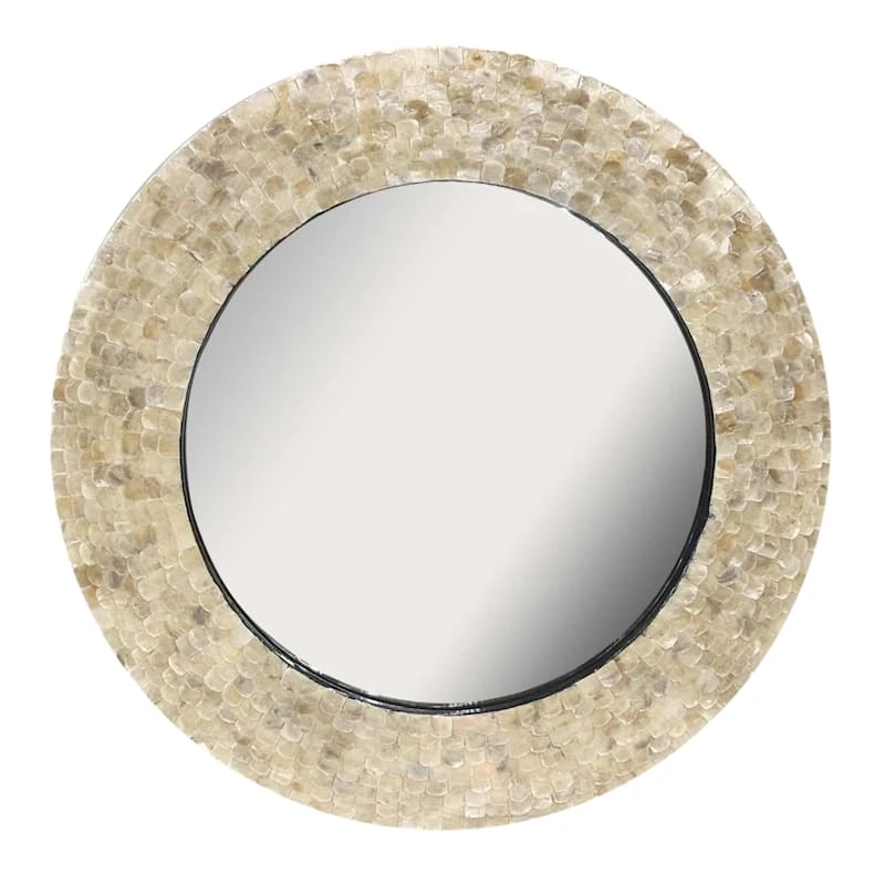 Round Mother Of Pearl Framed Gallery Wall Mirror, 30" 1 Round Mother Of Pearl Framed Gallery Wall Mirror, 30"