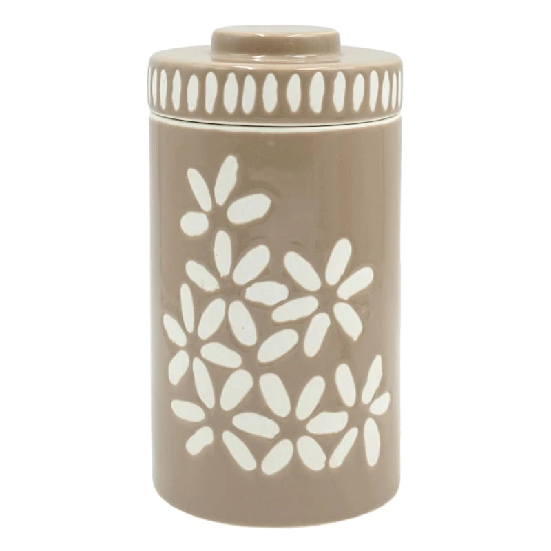 Tracey Boyd Brown Floral Ceramic Jar, 8" 1 Tracey Boyd Brown Floral Ceramic Jar, 8"