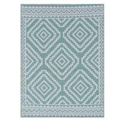 Turquoise Diamond Design Plastic Outdoor Area Rug, 6x9