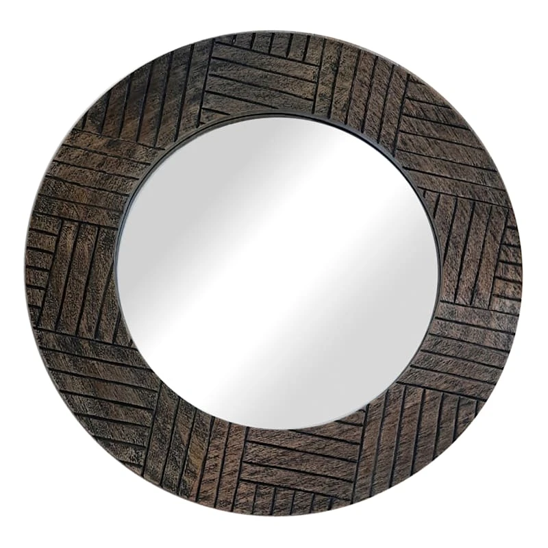 Ty Pennington Round Carved Wood Wall Mirror, 24" 1 Ty Pennington Round Carved Wood Wall Mirror, 24"