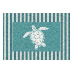 Ty Pennington Sea Turtle Light Blue & White Striped Coir Mat, 18x30