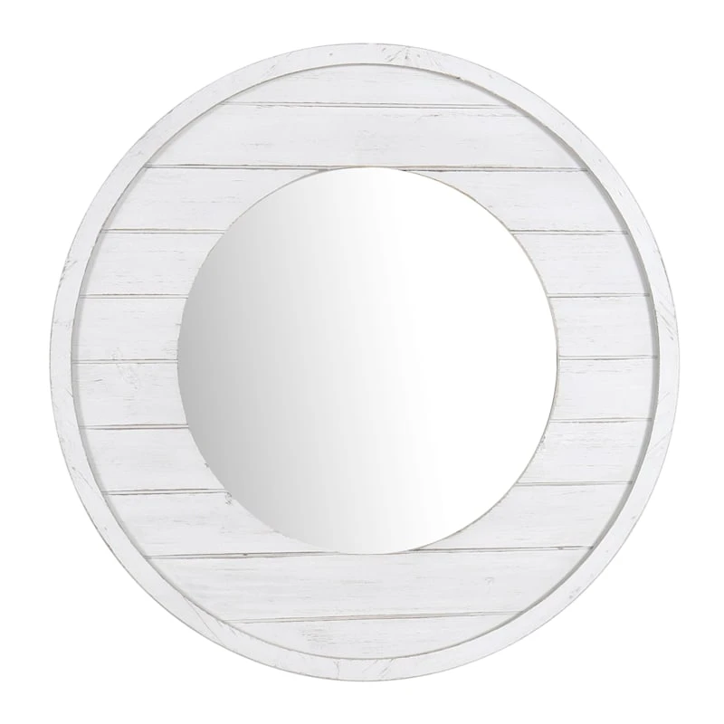 Ty Pennington White Faux Wood Round Wall Mirror, 30" 1 Ty Pennington White Faux Wood Round Wall Mirror, 30"