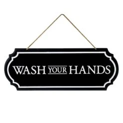Wash Your Hands Metal Wall Sign, 6x16