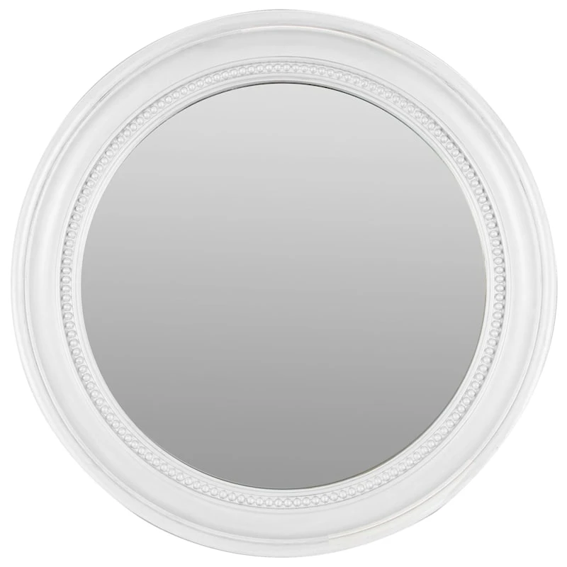 White Beaded Round Wall Mirror, 18" 1 White Beaded Round Wall Mirror, 18"