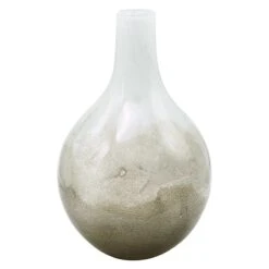 White & Brown Glass Vase, 12.5"